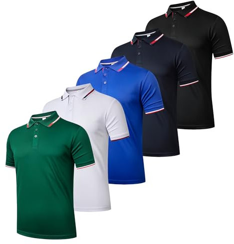 Gaiatiger 5 Pack Mens Polo Shirts Breathable Moisture Wicking Work Polo T Shirts Casual Tops Short Sleeve Golf Shirts Sports Tee,P8512-5,BlackWhiteNavyGreenBlue,L