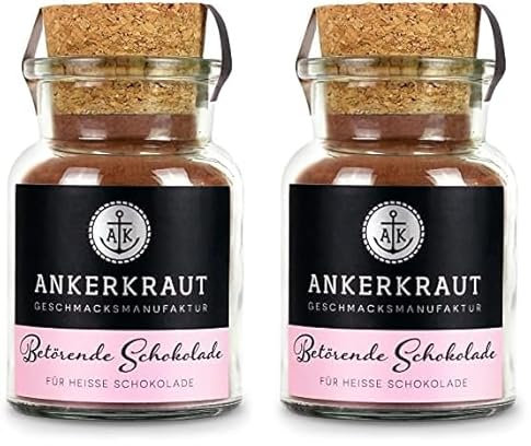 Ankerkraut Betörende Schokolade, Kakao-Pulver für heiße Schokolade, 105g im Korkenglas (Packung mit 2)