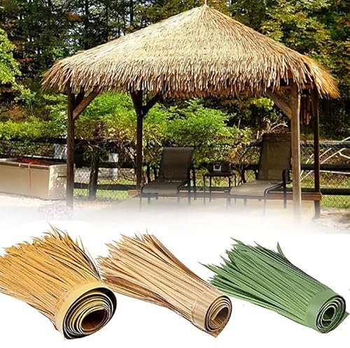 Techo De Paja plastico Hojas De Paja Artificial Decoraciones Para Fiestas Hierba De Palma leaves hawaiana fiesta Jardín Tiki Bar Cabaña(Size:2m/6.5ft,verde)