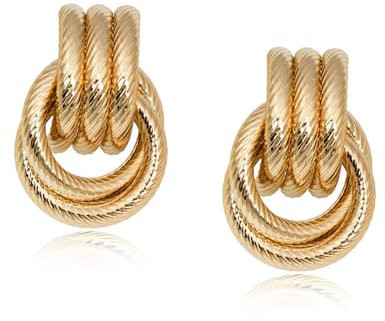Ohrringe Gold Damen, Exquisit Goldene Ohrringe, Elegant Knoten Earrings for Women, Statement Ohringe Hängend für Alltag Partys Hochzeit Zubehör (Gold-D)
