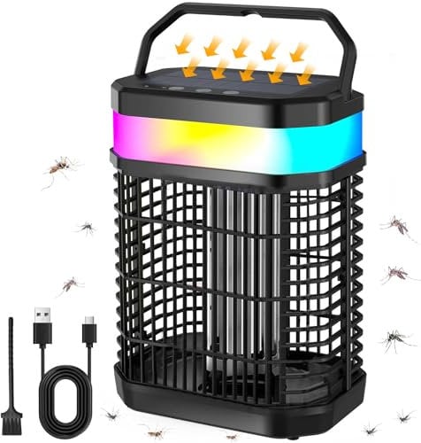 Lampara Antimosquitos Solar para Exteriores,4200V Matamoscas Electrico con Batería de 5500 mAh y Luces LED, Alimentación Solar y Carga Inalámbrica para el Hogar, Patio, Camping