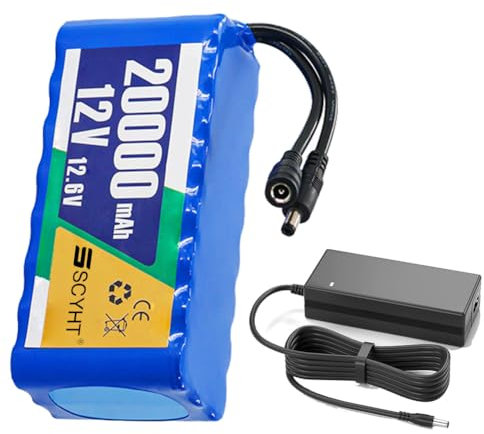 SSCYHT Batteria al litio 12V 20Ah Batteria ricaricabile 12V Pacco batterie al litio con caricabatterie per altoparlanti mobili e giocattoli elettrici, per motori fino a 240W