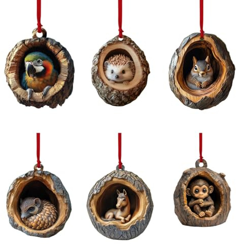 Weihnachtsbaumschmuck Tiere, 6 PCS Weihnachten Acryl Tier Dekor, Christbaumschmuck Tiere, Weihnachtsschmuck, Eule, Koala, Papagei, Waschbär... für Weihnachtsbäume, Heim- und Autodekorationen (C)