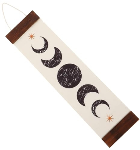DIYEAH Boho Wandteppich Mond Stern Muster aus Baumwolle mit Holzdetails Minimalistischer Wandbehang für Wohnzimmer und Schlafzimmer als Schlichte Wanddekoration Zufälliger Stil