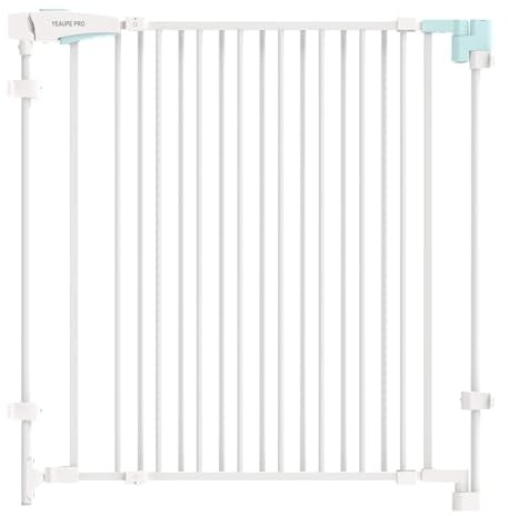YEAUPE PRO Barrera de Seguridad Escalera Extensible de Metal, 75-110CM | para Taladrar, Valla de Seguridad Infantil, Barrera de Escalera para Bebés y Niños Pequeños, Puerta de Seguridad, Blanco