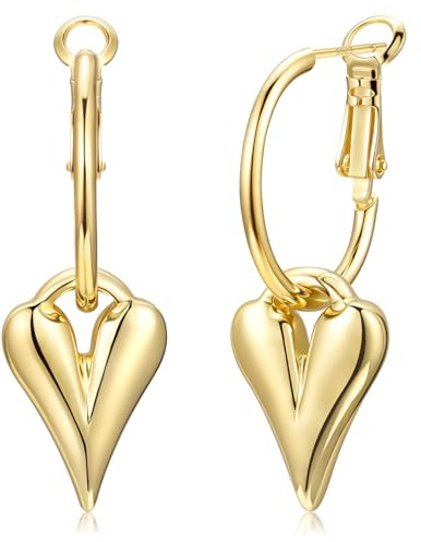 HUABOLA CALYN Silber 925 für Damen Creolen, 14 K Vergoldet Herz Ohrringe Hängend, Hypoallergen Silber Klein Ohrring Valentinstagsgeschenk für Frau