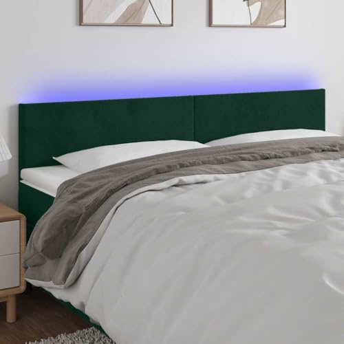 Mimdixy Rückwand Bett Rückenpolster,LED Kopfteil Dunkelgrün 160x5x78/88 cm Samt