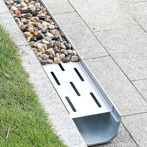 Hidden Wide Resin Drainage Channel, Outdoor Trench Drainage System With Base, Pebble Filled Groove Water Removal Ditch With Base For Driveway/Garden/Patio(L X W X H 100 X 25 X 20CM)