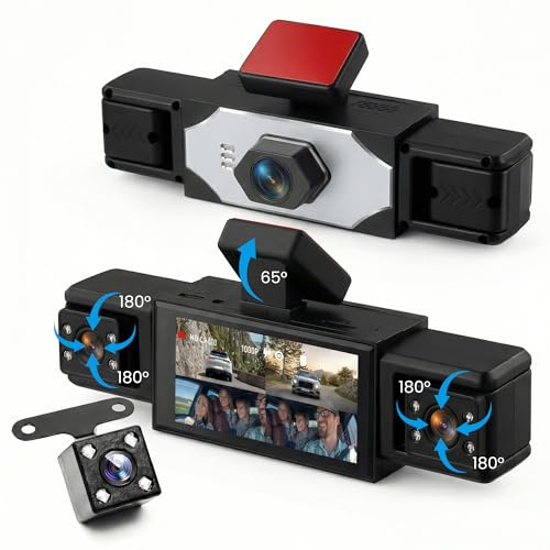 Rimoody 360° Dashcam Auto, 4 Kameras 1080P Vorne Hinten Links Rechts, 3.16“ Display, IR Nachtsicht, 24h Parküberwachung, Rückfahrhilfe, Loop-Aufnahme, Weitwinkel, Autokamera für PKW ohne Tote Winkel