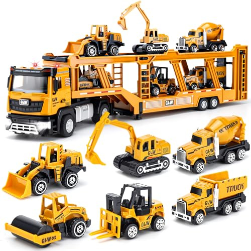 Jouet Garçon 3 4 5 6 7 Ans: Jouet de Construction Camion de Chantier avec Sons et Lumières avec Chariot élévateur, Rouleau compresseur, Pelleteuse, Bulldozer Idée Cadeau pour Garçons de 3 à 7 Ans