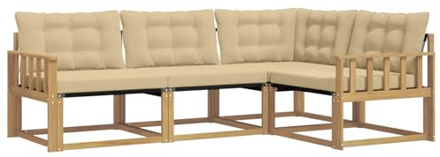 vidaXL Outdoor-Sofagarnitur mit Kissen 4 pcs Weiß und Beige, Garten Loungeset, modernes Outdoor Sofa, langlebige Möbel, stylische Terassen-Sitzgelegenheiten, ideal zum Entspannen