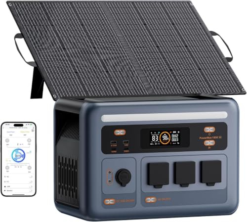 PowerMax 1800SE Estación de Energía Portátil con Panel Solar 100W 1024Wh | Batería LiFePO4 1024Wh, 3 tomas CA 1800W, Carga rápida 0-80% en 45 min, Generador Solar de Emergencia para Acampar