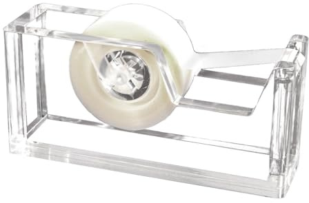 Kantek Clear Acrylic Office Tape Dispenser, Fits Standard 3/4 Refill Rolls, Office Organizer, Desk Accessory, 1.8 x 5.6 x 2.9, Non-Skid Feet for Single Handed Dispensing