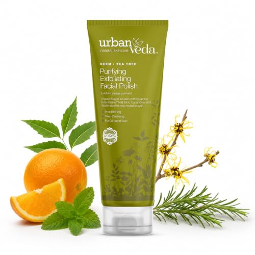 Urban Veda Purifying Face Scrub | Acne Face Wash Scrub with Tea Tree Oil | Blackhead Remover with Neem | Removes Dead Skin with Bamboo | Oily Skin | Hydrating FaceScrub For Women and Men | 125 ml