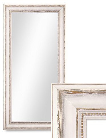 PHOTOLINI Wand-Spiegel 40x70 cm im Massivholz-Rahmen Landhaus-Stil Weiss/Spiegelfläche 30x60 cm