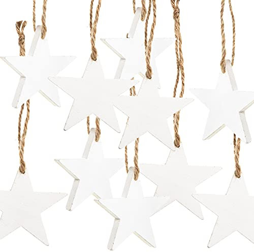 Logbuch-Verlag 10 weiße Sterne Holzsterne Weihnachten Anhänger 7 cm Weihnachtsbaumanhänger Christbaumschmuck aus Holz