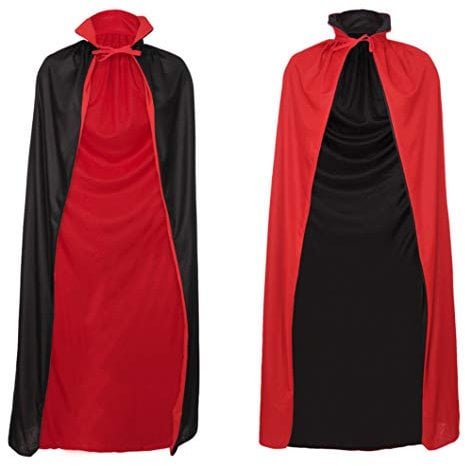 Redstar Vampire Cape - 130 cm Long Reversible Red and Black Cape with Stand Up Collar for Costumes - Fancy Dress, Halloween Party Outfit for Men and Women