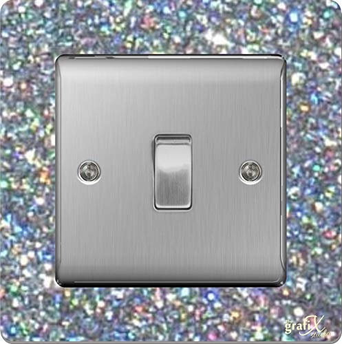 the sticker studio ltd Single Light Switch/Socket Surround Acrylic Finger Plate Silver Sequin