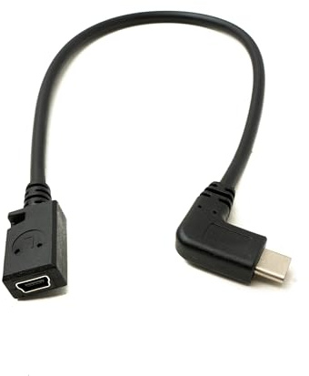 System-S USB 3.1 Kabel 25 cm Typ C Stecker zu 2.0 Mini B Buchse Left Right Angled Winkel Adapter in Schwarz