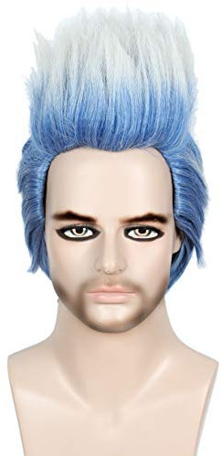 Linfairy Anime Kurzgeschichtetes Cosplay -Perücken Halloween Kostüm Blau Silber Hair Party Perücken