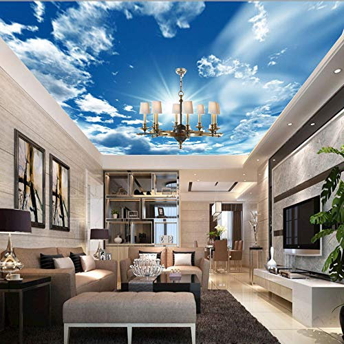 Murale paper_blue ciel et nuages blancs plafond plafond plafond papier peint 3d salon chambre à coucher papier zénithPapier Peint 3D Faux Cuir Vinyle Mural Chambre Salle-150cm×105cm