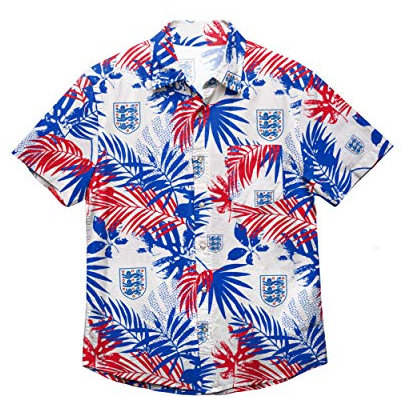 FOCO Offically Licenced England FA Football World Cup European National Team Retro Floral Summer Short Sleeve Dinner Shirt 1982 Kit Medium