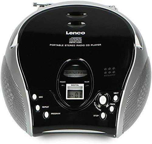 Lenco SCD-24 Portable Stereo Boombox with CD Player & FM Radio – Black/Silver