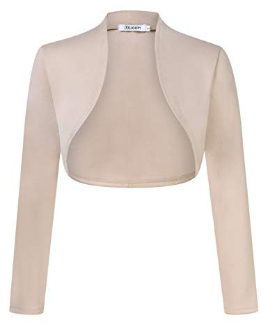 KOJOOIN Donna Cardigan a Maniche 3/4 Elegante Bolero Aperto Coprispalle Shrug Corto Festivo Giacca a Spalla A-Champagne XXL