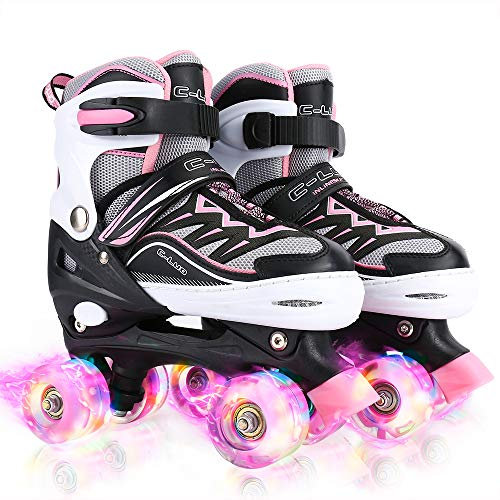 Sowume Verstellbare Rollschuhe für Mädchen und Frauen, alle 8 Rollen der Mädchen-Skates glänzen, sicher und lustig beleuchtet für Kinder