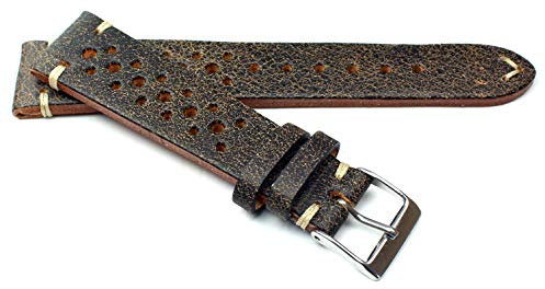 20mm Fluco Racing Rallye Vintage Rindsleder Uhrenarmband handgemacht in Deutschland Robust braun weiße Naht