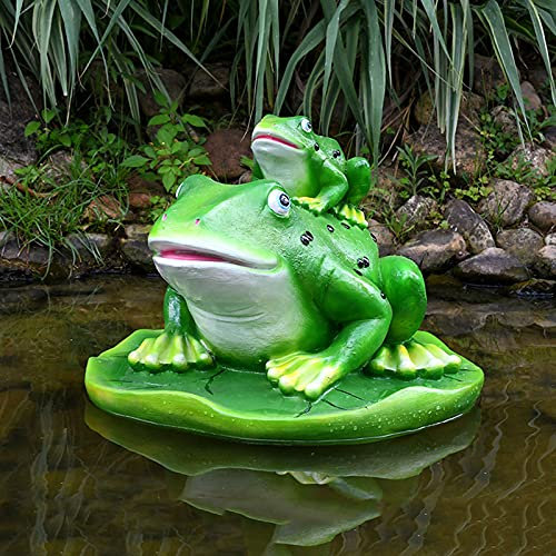 LONG-L Schwimmtier Frosch Teichfigur Froschkönig,Tier Floating Lotusblatt Jagd Köder,Fischteich Landschaftsbau Dekor Garten Rasen Terrasse Statue Im Freien,B-50x45cm
