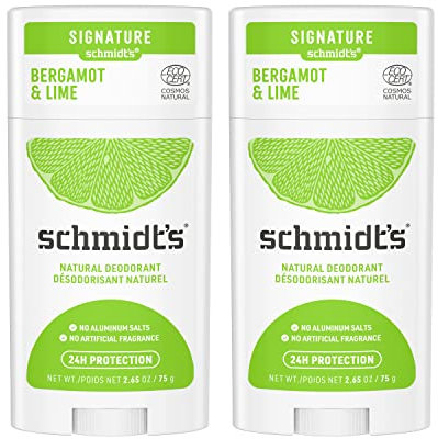 Schmidt's Aluminum Free Natural Deodorant For Women And Men, Bergamot & Lime With 24 Hour Odor Protection, Certified Cruelty Free, Vegan Deodorant, 2.65oz 2 Pack