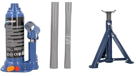 cartrend hydraulischer Wagenheber, Stockwagenheber, Stempel-Wagenheber, Tragkraft bis 2000 kg, gefertigt aus Qualitätsstahl & Unterstellbock, 2 Tonnen Traglast, höhenverstellbar von 278 mm bis 366 mm