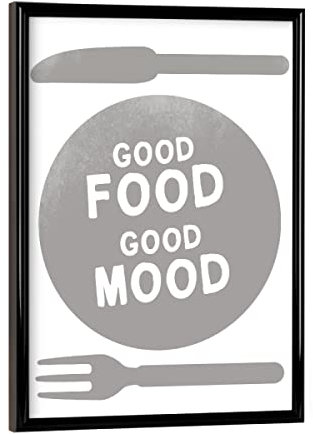 artboxONE Poster mit schwarzem Rahmen 18x13 cm Typografie Good Food Good Mood - Bild Essen besteck dekorativ