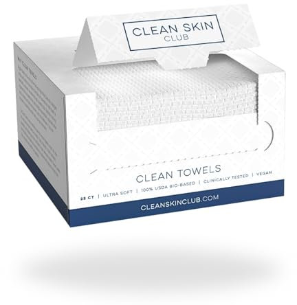 Clean Skin Club Clean Towels, 100% USDA Biobased Dermatologist Approved Face Towel, Disposable Clinically Tested Face Towelette, Facial Washcloth, Makeup Remover Dry Wipes, Ultra Soft (4 Pack)