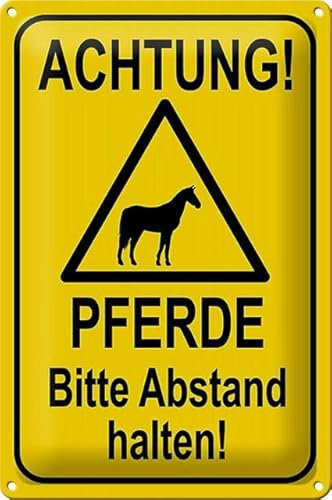 Blechschild 30 x 20 cm Warnschild: Achtung Pferde - Bitte Abstand halten - DekoNo7