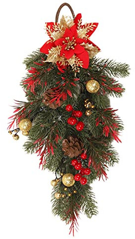 Luckxing Weihnachtskranz Türkranz Weihnachten Weihnachtsdeko, 25x50cm Künstlicher Türkranz Weihnachten, Kugelkranz Mit Glocken Kugeln Wanddeko Für Haustür, Kamin Und Wand Treppe Dekoration