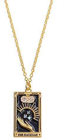 Yowablo Galvanisiertes Retro-Tarot mit -謑tropfen-Quadrat-Halskette Magier-Sonne-Stern-Mond-Front Ketten St鋘der