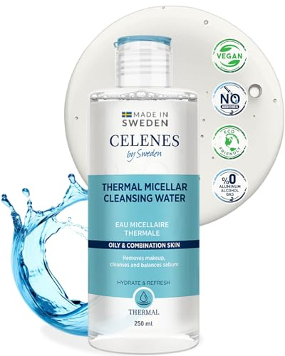 Celenes by Sweden Thermal Micellar Cleansing Water - Gentle, No-Rinse Formula for Oily & Combination Skin, Alcohol-Free, Paraben-Free - Ideal for Daily Use, 250ml