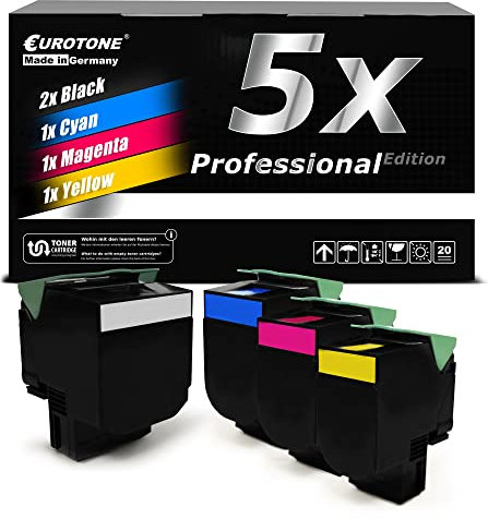 EuroPro XXL Toner im Set 5X kompatibel für Lexmark MC2325 MC2425 MC2535 MC2640 ersetzt C2320Y0 C2320M0 C2320C0 C2320K0 CMYK