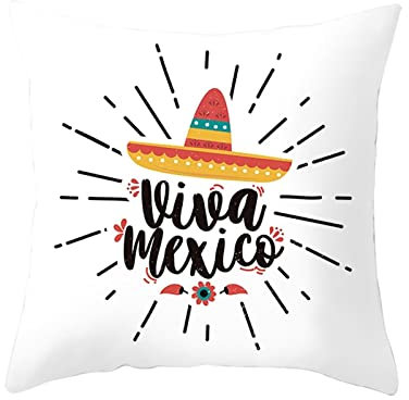 Pillow Cover 40X40, Boho Kissenbezug Polyester Zierkissenbezüge Viva Mexico mit Hut Rot-Orange-Schwarz für Stuhl Sofa Wohnzimmer Schlafzimmer