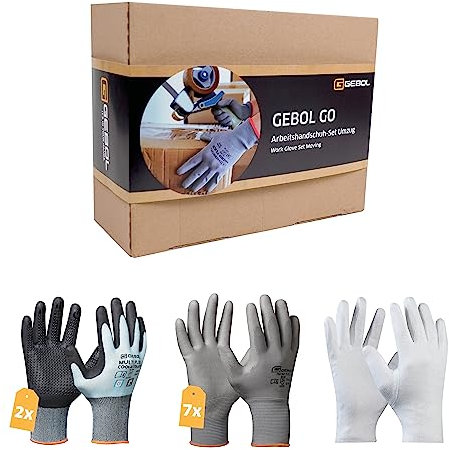 Gebol GO Arbeitshandschuh-Set Umzug | Größe XL (Gr. 10) | Handschuh-Mix für Helfer, mit Touch-Funktion oder um Fingerabdrücke zu vermeiden | Für Herren | 10 Paar