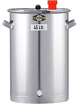 Speidel Gärbehälter Edelstahl 350 mm D, 45 Liter, Universalfass V2A Edelstahl für Lagerung, Transport und Vergären von Most, Wein, Saft, Gärfass Edelstahl 45L