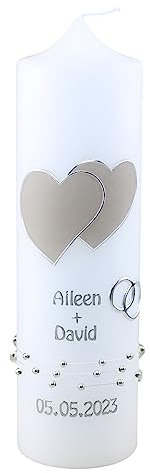 Cerziies® Hochzeitskerze Aileen und David mit Namen und Datum, individuell und handverziert 2019, Kerzengröße :ca. 30x7