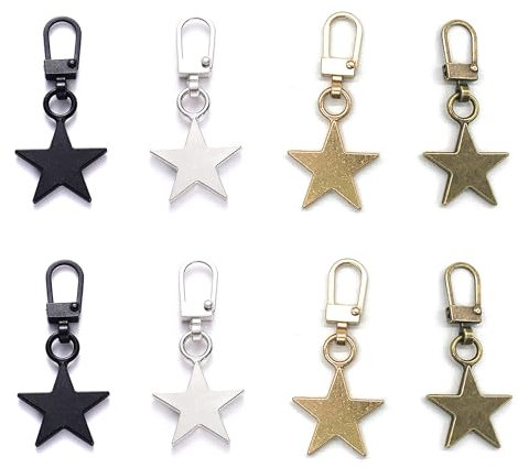 DHER Zipper Reißverschluss Metall Reißverschlusslaschen Pull Abnehmbar Reißverschluss 8 Stück Reißverschlussabzieher, abnehmbarer Reißverschlusskopf Ersatz-Reißverschlusskopf Reparatur (Star 4 Farben)