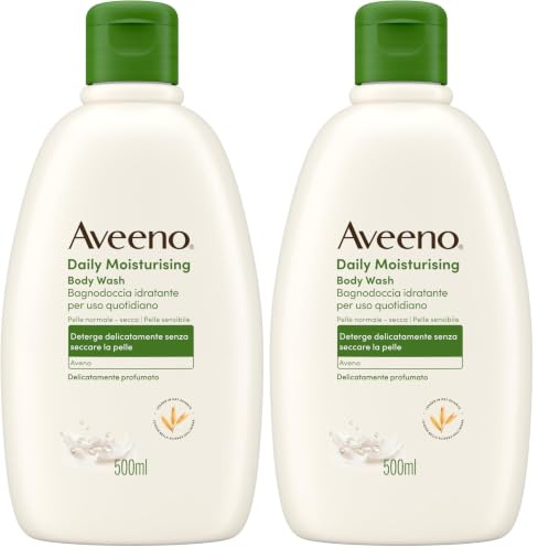 Aveeno Daily Moisturising seifenfreies Duschgel (500ml) vegane Hautpflege Pflegedusche für normale bis trockene, empfindliche Haut mit beruhigendem Hafer (Packung mit 2)