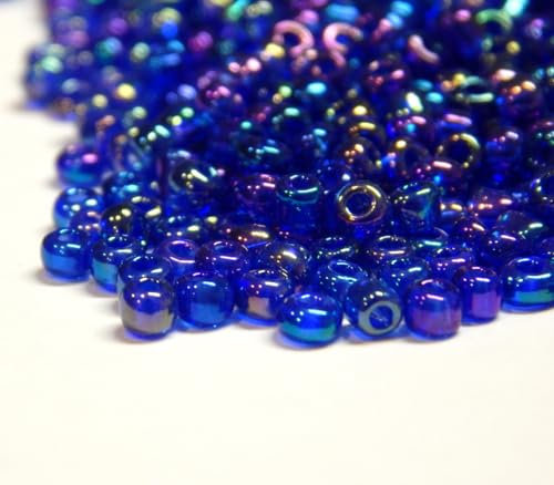 Lot de 6500 perles de rocaille en verre transparent de 2 mm - Couleur arc-en-ciel - 11/0 - Perles poney - Mini perles rondes transparentes (bleu roi AB)