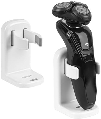Linkidea Electric 2 Pack Razor Holder Wall Mount, Self Adhesive No Drilling, Shaver Storage Organizer for Bathroom Shower, Compatible with Philips Norelco Shaver 2400, Series 7000 (White)