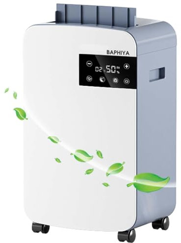 BAPHIYA Dehumidifier for Home 12L/D, Energy Efficient Compressor, HEPA Filter Air Purification, Continuous Drainage, 2.5L Tank, Timer, Sleep Mode, Auto Defrosting, Humidity Target