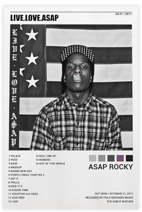 Yeepi ASAP Rocky-Poster, Motiv: Live Love ASAP, Albumcover, Leinwandposter, Wandkunst, Dekordruck, Bild Gemälde für Wohnzimmer, Schlafzimmer, Dekoration, ungerahmt, 40 x 60 cm